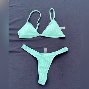 Mint Green Ribbed Bikini Set
